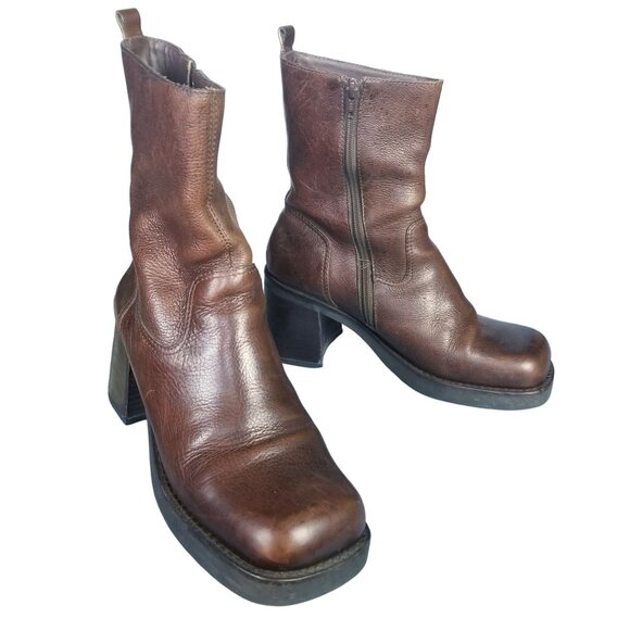 Vintage square toe chunky platform heel leather boots size 11 - Picture 6 of 12